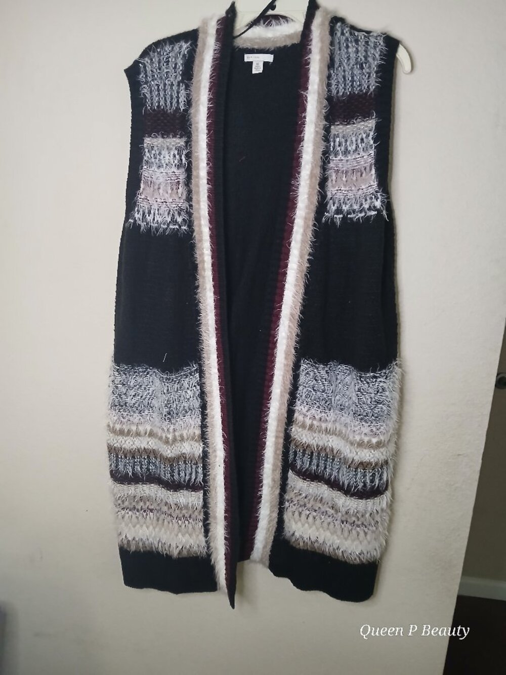 EST 1946 Long Open Front Eyelash Knit Duster Vest